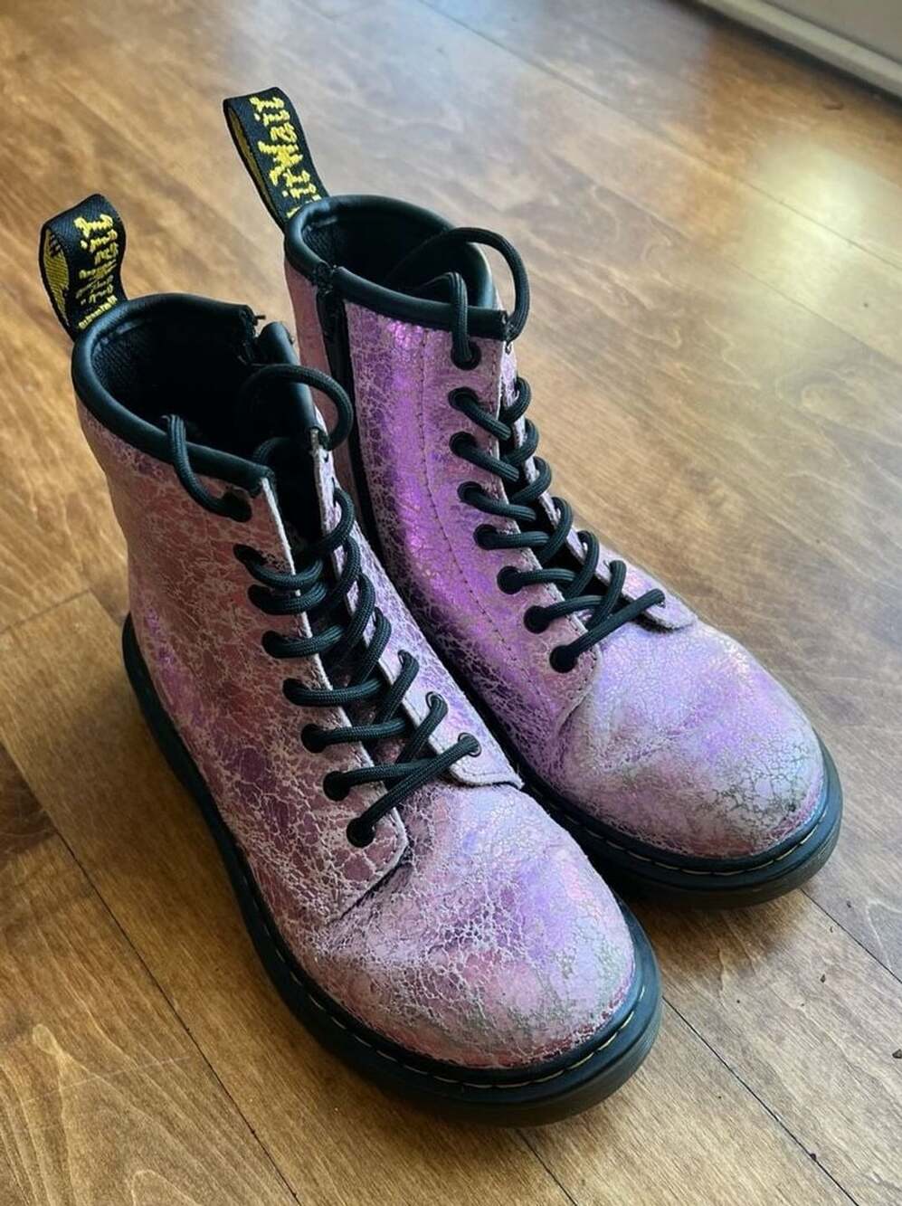 Dr. Martens 1460 Pink Disco Crinkle Metallic Combat Boots Size 1